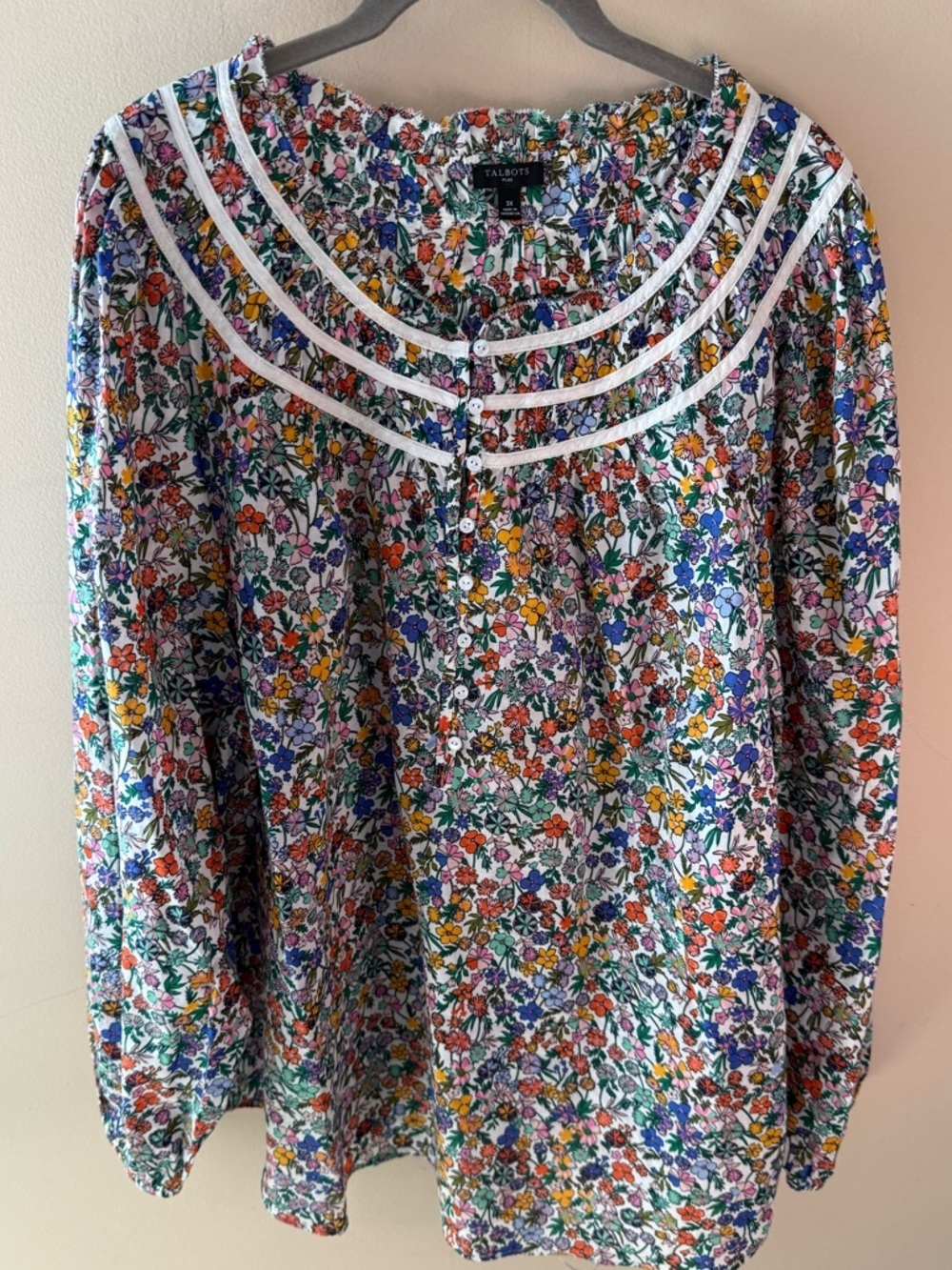 Talbots  Floral Popover Peasant Blouse ditsy cottagecore Button Sz 3X - Picture 2 of 6